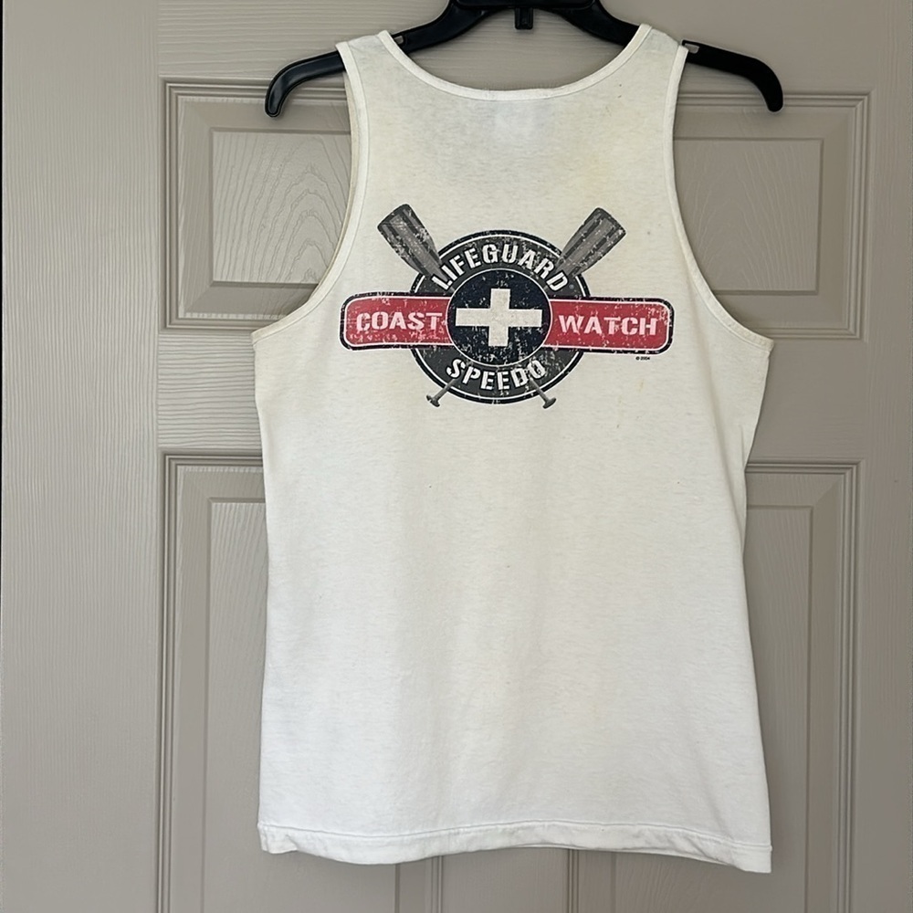Vintage 2004 Speedo Lifeguard Tank Top Mens Small White Coast Watch Biker Y2K